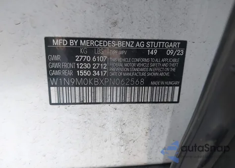 2023 Mercedes-Benz Eqb 300 4Matic from USA, damaged, VIN W1N9M0KBXPN062568